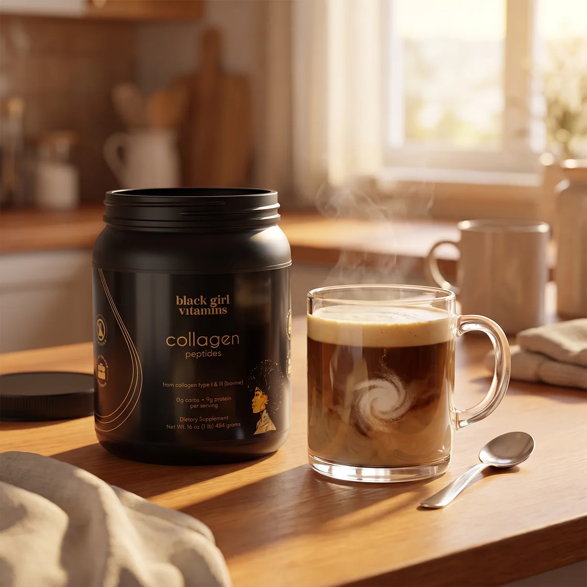 Collagen Powder mixing into morning coffee